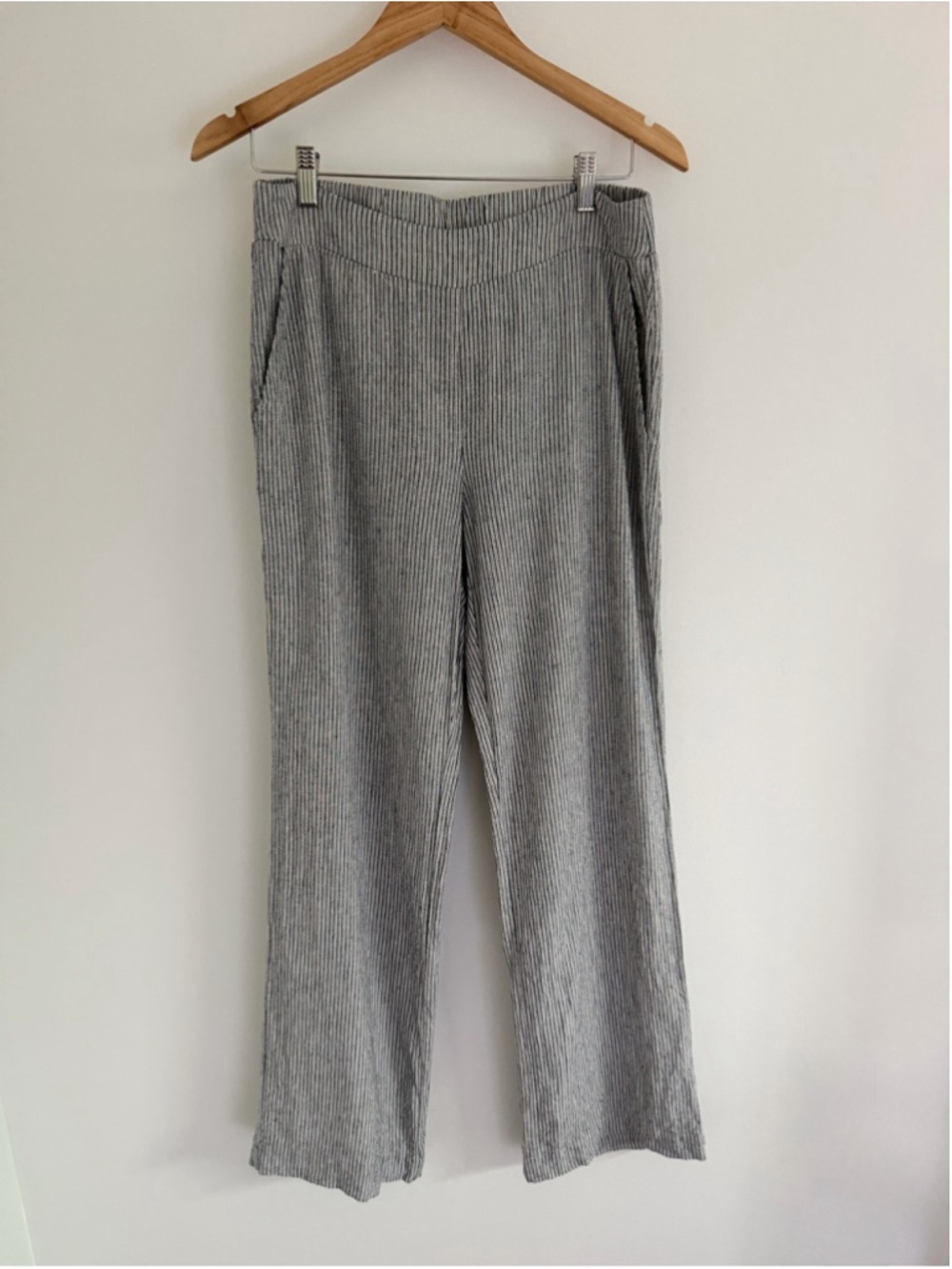 Christina B Linen Blend Striped Pull-On Pants M Coastal Trouser
